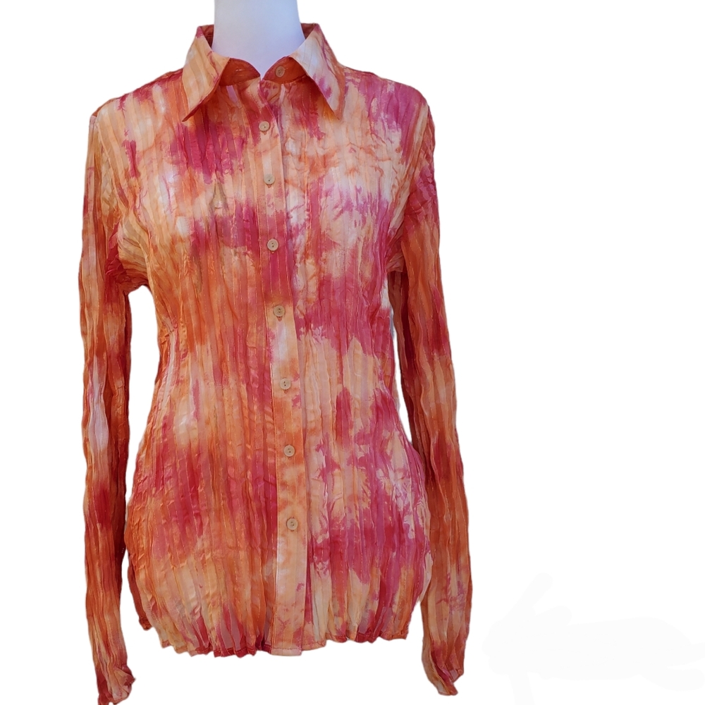 Essentials by Milano A Sheer Long Sleeve Button-Down Blouse Size Medium